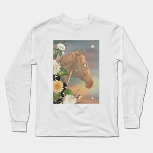 Mythical Horse with flowers and stars Long Sleeve T-Shirt